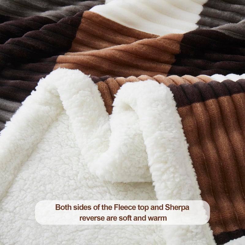 PU MEI Sherpa Blanket Twin Plaid Thick Bed Blanket  60 *80  Super Soft Flannel Fuzzy Fleece Reversible Velvet Plush Warm Blanket for Couch(Brown-Check  60""*80"") - Image 3